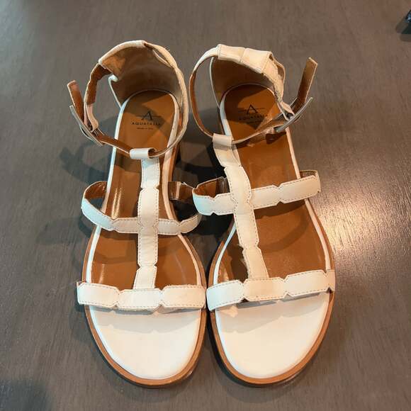 Aquatalia Risa White Leather T-Strap Flat Sandals Size 9 - Picture 1 of 3